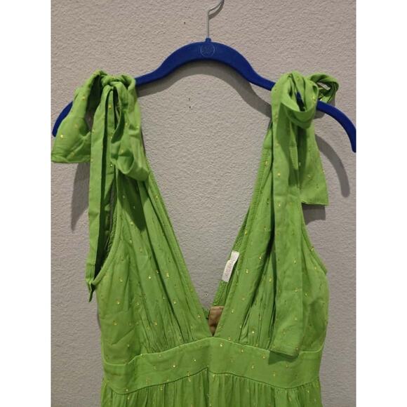 Ave Rara Women's M Lime Green Tiered Maxi Dress Tie Straps Boho Party Brazil - Picture 2 of 9